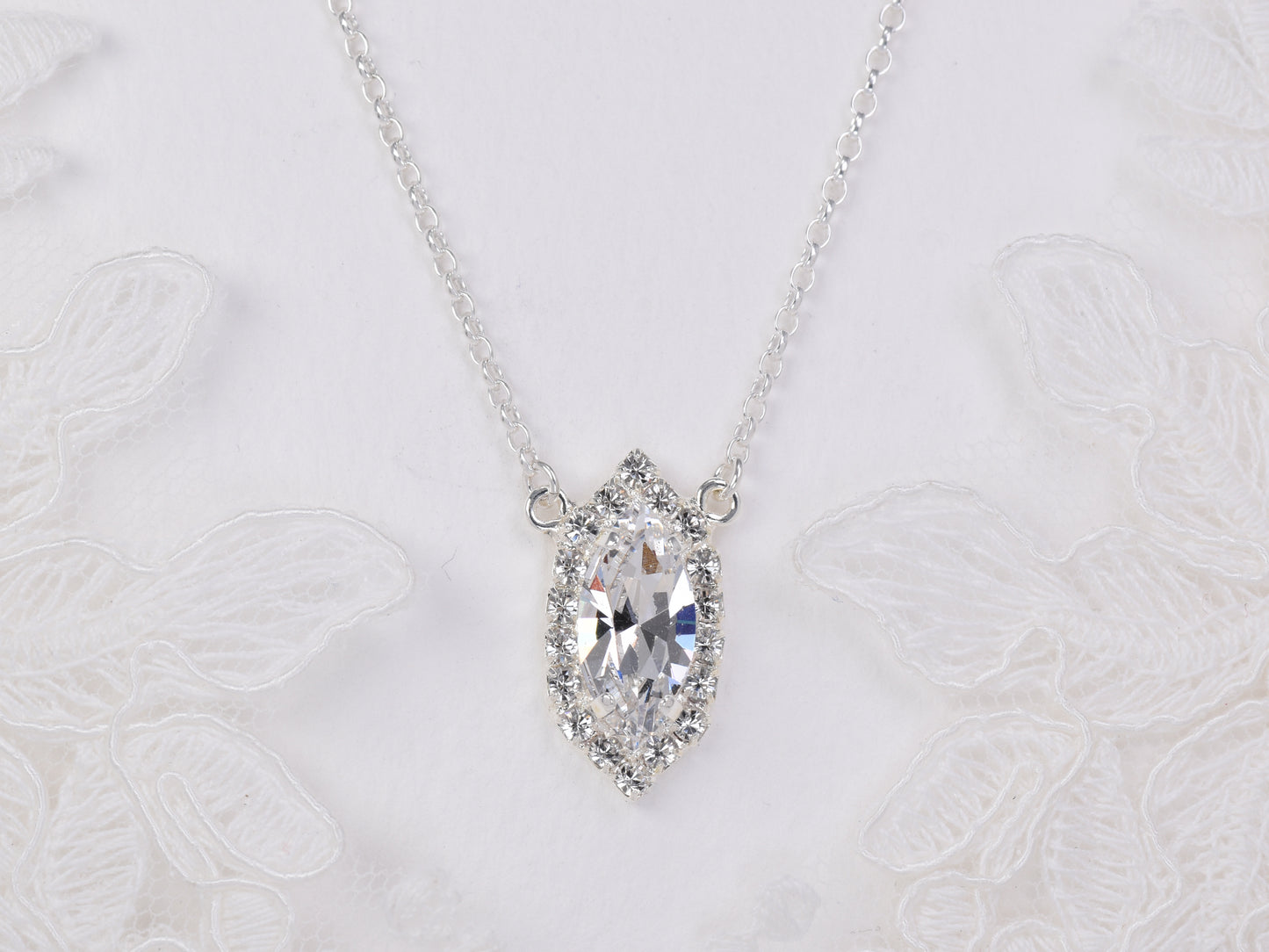Ruth - A navette crystal elegant pendant necklace.