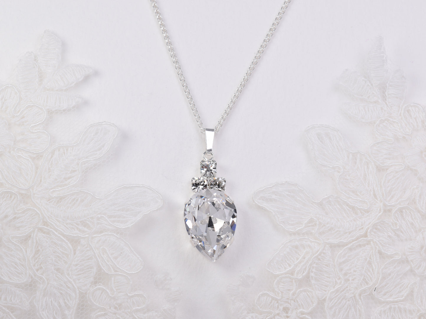 Jeane - Stylish crystal pendant necklace with sterling silver chain.