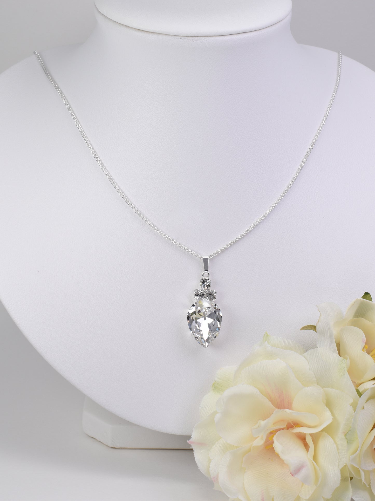 Jeane - Stylish crystal pendant necklace with sterling silver chain.