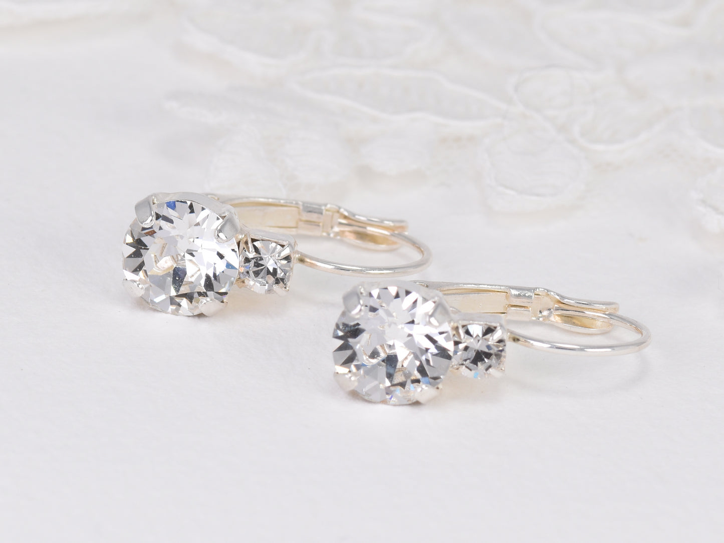 Anne - A sparkling crystal leverback silver earring in a very wearable size.